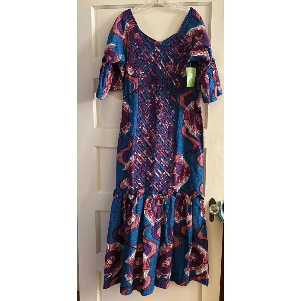 NEW Ankara Dashiki pattern Print Women's sz XL Maxi Dress Boho Handmade In USA - Picture 2 of 13
